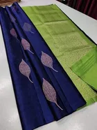 Litchi Silk Zari Woven Saree for Women, Navy Blue 