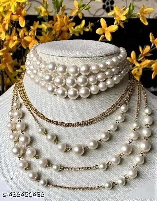 Glass Pearl with golden chain necklace & pearl choker/deepika padukone pearl necklace set/trend pearl set