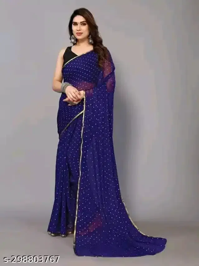 Chiffon Printed Saree for Women (Navy Blue, 6.1 m)