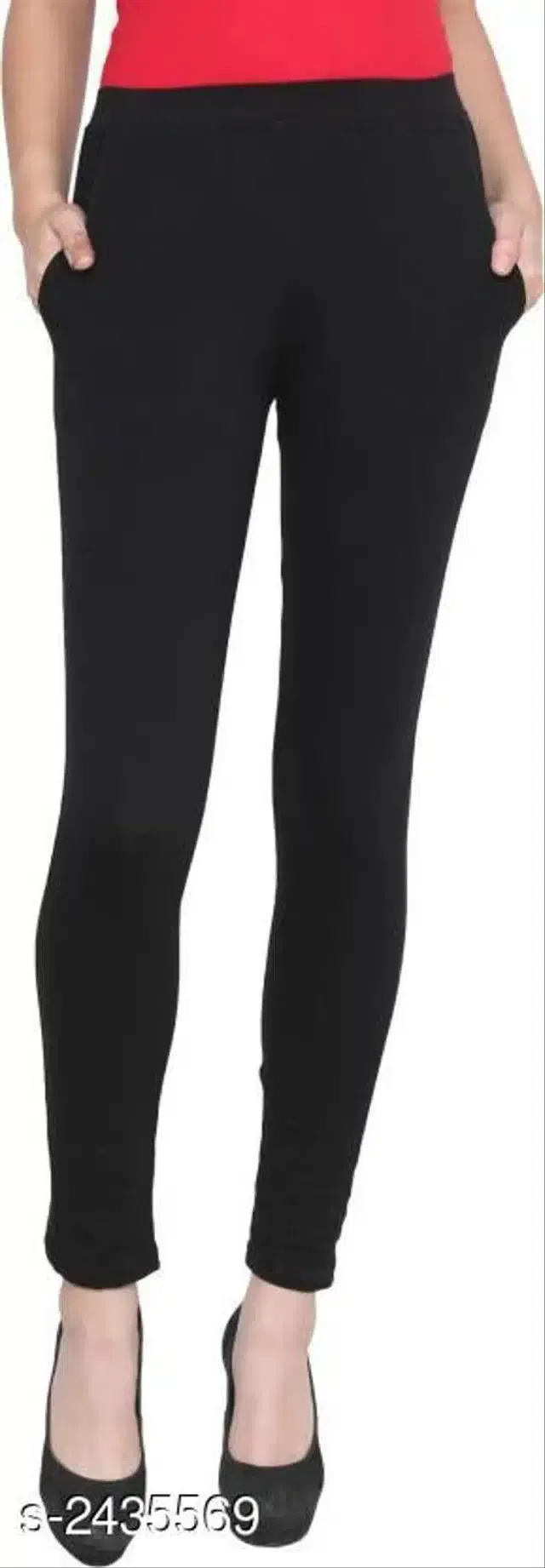 Cotton Lycra Trouser for Women (Black, L)