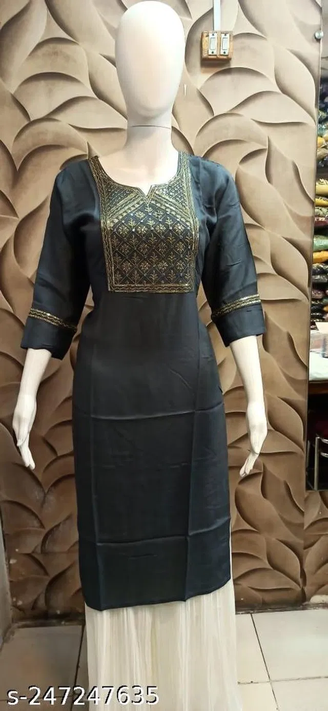 Rayon Slub Printed Kurti for Women (Dark Grey, L)