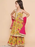 Rayon Printed Kurti with Dupatta & Sharara for Girls 