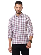 Cotton Blend Checkered Shirt for Men, White 