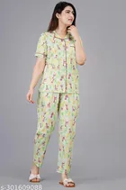 Rayon Printed Nightsuit for Women (Multicolor, M)