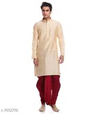 Dupion Silk Solid Kurta with Dhoti for Men 