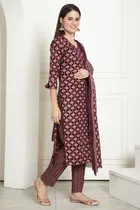 Cotton Printed Kurti with Bottom & Dupatta Set for Women 