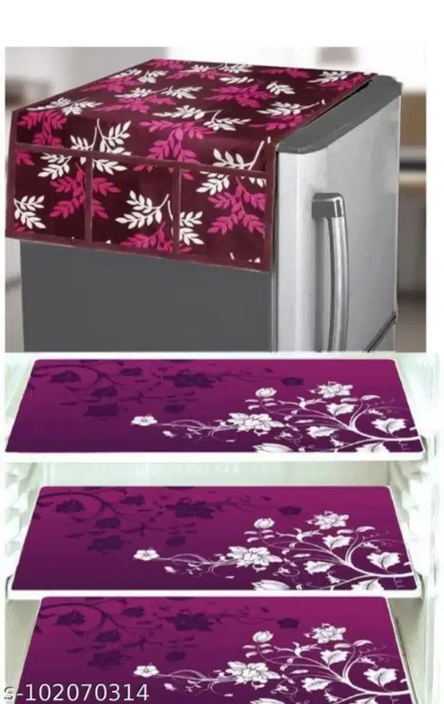 Knit Printed Fridge 3 Pcs Mat with Top Cover (Multicolor, Set of 1)