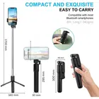 3 in 1 Selfie Stick Tripod with Bluetooth Remote, 70 CM Black , R1