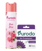 Purodo Air Freshener Spray 220ml Rose Bliss + Air Freshner Block Lavender 50g