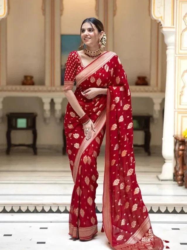 Banarasi Red Art Silk Printed Saree for Women