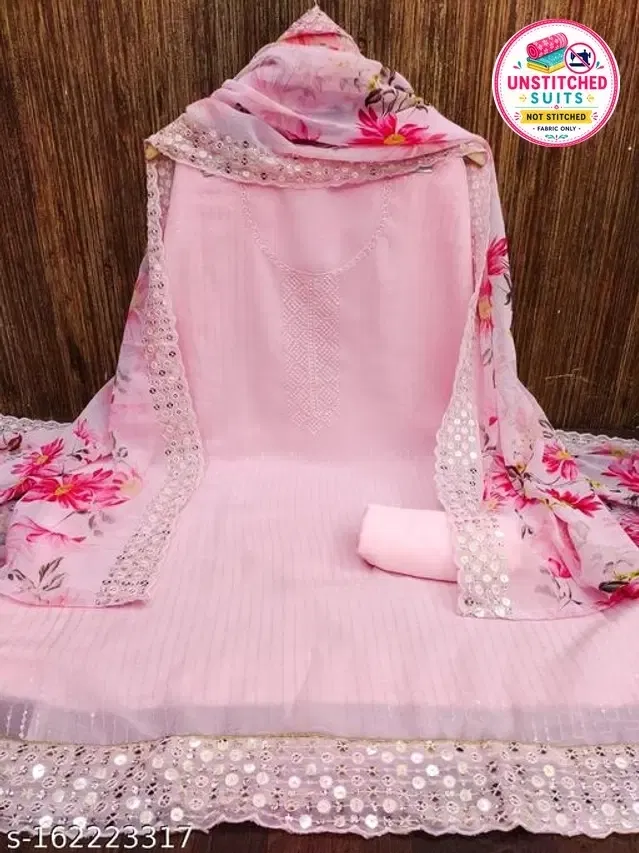 Embroidered Unstitched Suit for Women (Pink, 2.25 m)