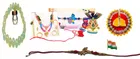 Combo of Synthetic 3 Pcs Rakhi, Ladoo Gopal Singar, Dress & Bracelet 