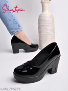 Patent Leather Round Toe Heel Sandals for Women 