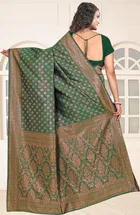 Jacquard Woven Design Saree for Women, Bottle Green 