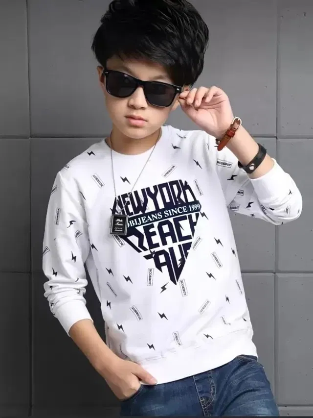 Cotton Blend Round Neck T-Shirts for Boys (White, 14-15 Years)