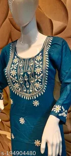 Rayon Slub Embroidered Kurti for Women 
