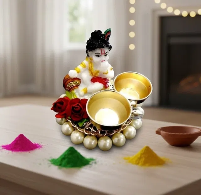 Metal Decoretive Pooja Thali, Multicolour Pack of 1