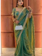 Bollywood Satin Butti Embroidered Saree for Women 