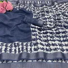 Linen Printed Saree for Women, Blue 