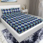 Arch Fab Blue Brown Geometry Double Bedsheet 88X90 Inch