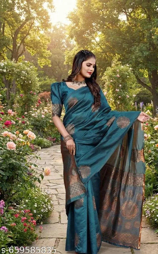 Banarasi Silk Party Saree for Women (Multicolor, Free Size)