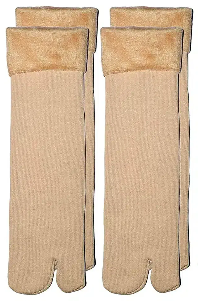 Woolen Velvet Socks for Women (Beige, Set of 2)