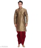 Dupion Silk Solid Kurta with Dhoti for Men 