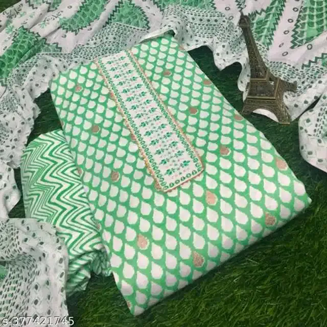 Cotton Printed Unstitched Dress Material for Women (Green)
