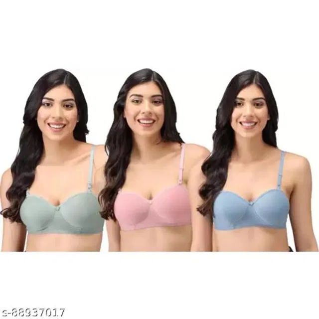 Cotton Blend Solid Padded Bra for Women (Multicolor, 40B) (Pack of 3)