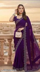 Georgette Solid Saree For Women, Purple
