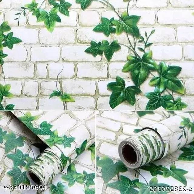 Bliss Vinyl Wallpaper for Home (Green & White, 45x250 cm)