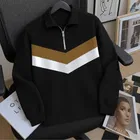 Cotton Blend Colorblocked Sweatshirt for Men, Black 