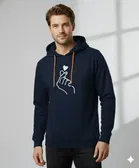Fleece Printed Hoodie for Men ,Navy Blue 