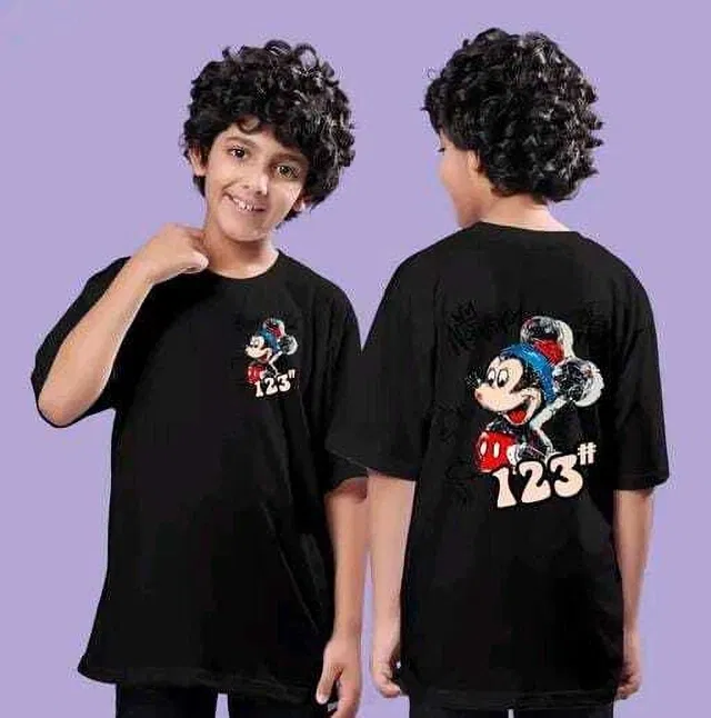 Cotton Blend Printed T-shirt for Boys, Black (13-14 Years)
