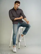 Cotton Blend Checked Shirts for Men, Brown 