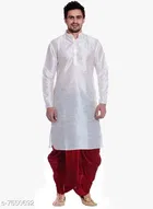 Dupion Silk Solid Kurta with Dhoti for Men 