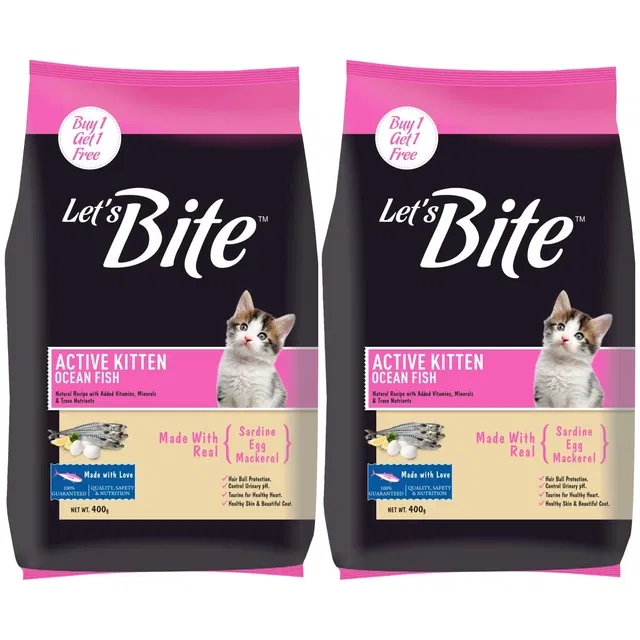 Let's Bite Active Kitten Cat Food, 400 g (Buy 1 Get 1 Free)