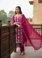 Georgette Embroidered Unstitched Suit Fabric, Pink