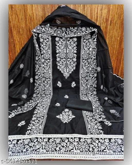 Embroidered Patiala Suits (Black, 6.45 meter (XL)) (Black, 6.45 meter for Women (XL)