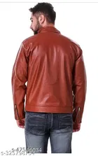 Synthetic Leather Full Sleeves Solid Jacket for Men 