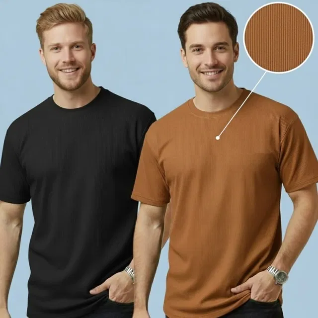 Polyester Round Neck T-shirt for Men, Multicolour, Pack of 2 (XL)