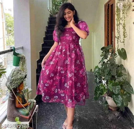 Printed Party Gown for Women (Pink, 6XL)