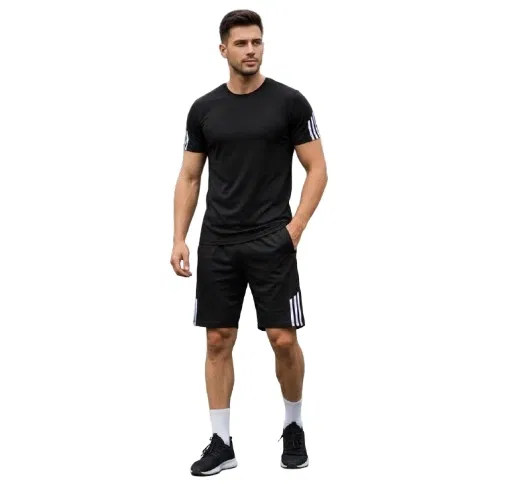 Polyester Printed Co-Ord Set for Men, Black (XL)