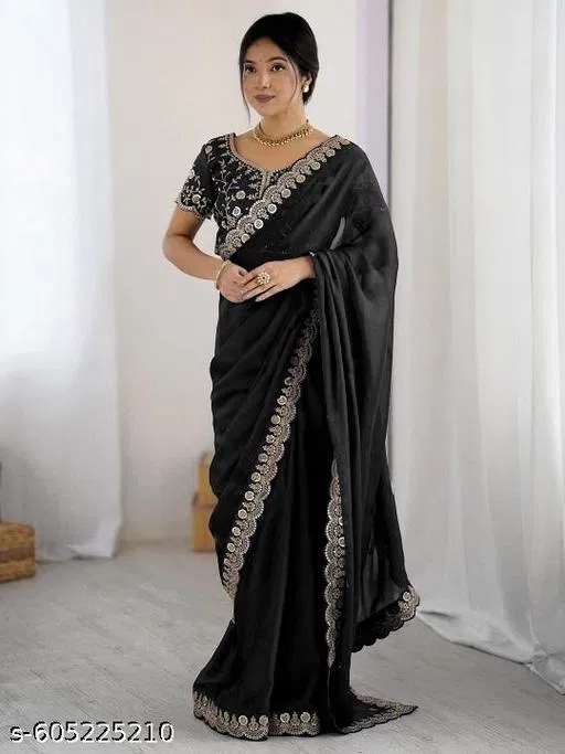 Festive Saree for Women (Black, Free Size)