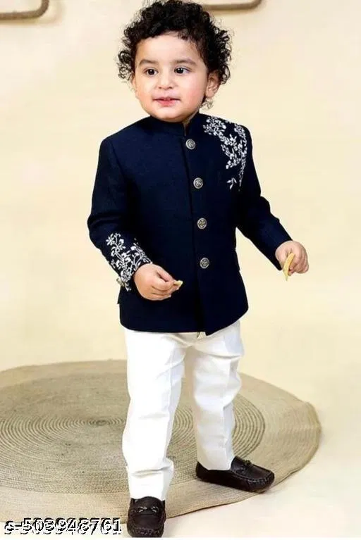 Floral Cotton Kurta Set for Boys (White, 6-7 Years)