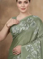 Art Silk Printed Saree for Women, Green 