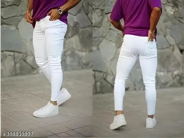 Denim Slim Fit Jeans for Men (White, 32)