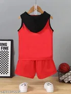Hosiery Cotton Printed Clothing Set for Kids, Red & Black 