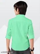 Solid Cotton Blend Long Sleeve Spread Collar Shirt for Boys 