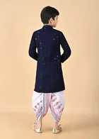 Rayon Embellished Kurta with Dhoti for Boys, Navy Blue & White 